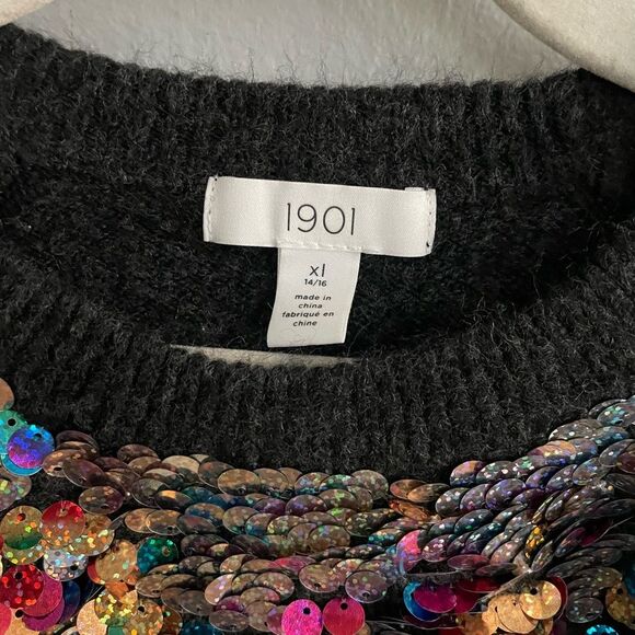 Big Girls Nordstrom 1901 Sequin Multi Color Grey Sweater Size XL - Picture 7 of 10